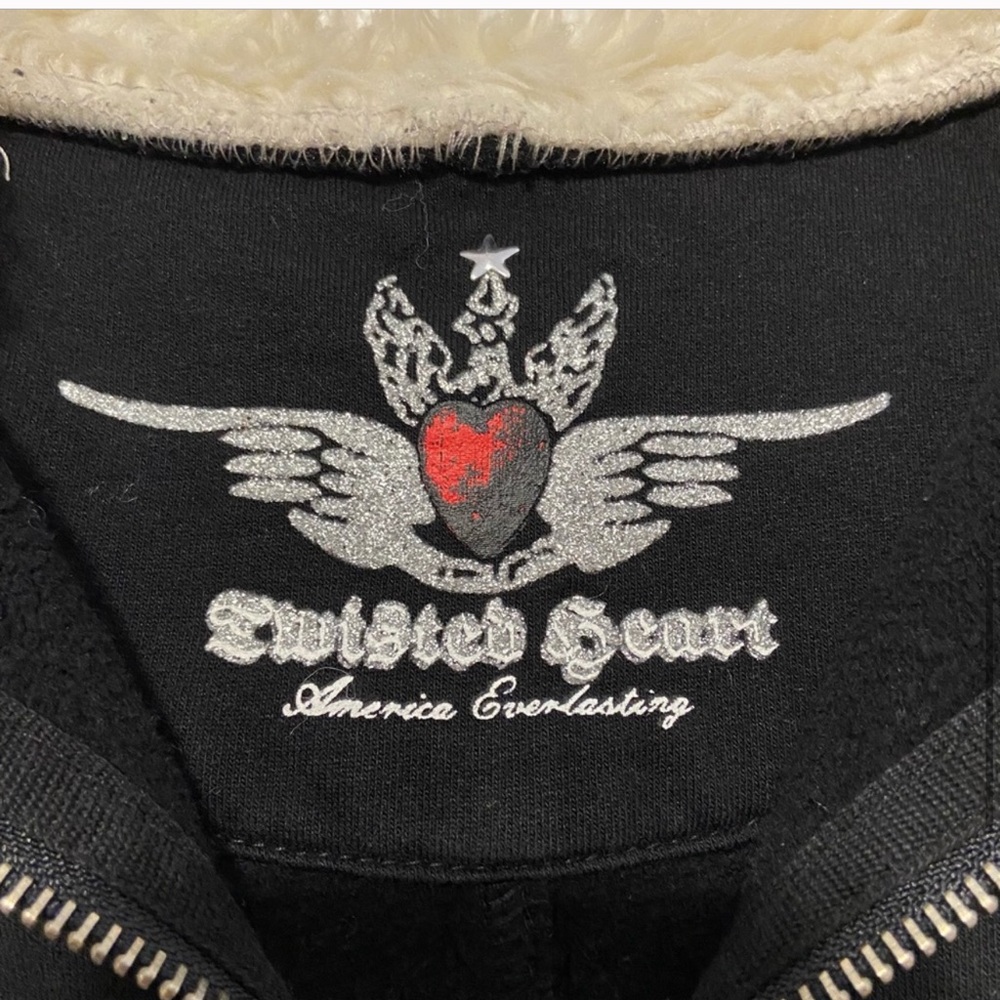 Twisted heart Black cream faux fur hooded tracksuit pants hoodie jacket set S - Picture 5 of 9